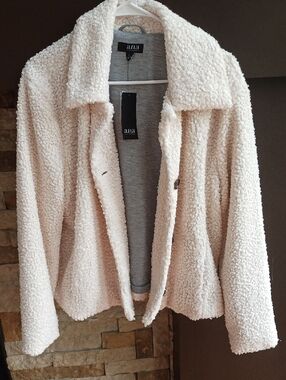 a.n.a Cream Teddy Sherpa Jacket - Button-Front Cozy Coat